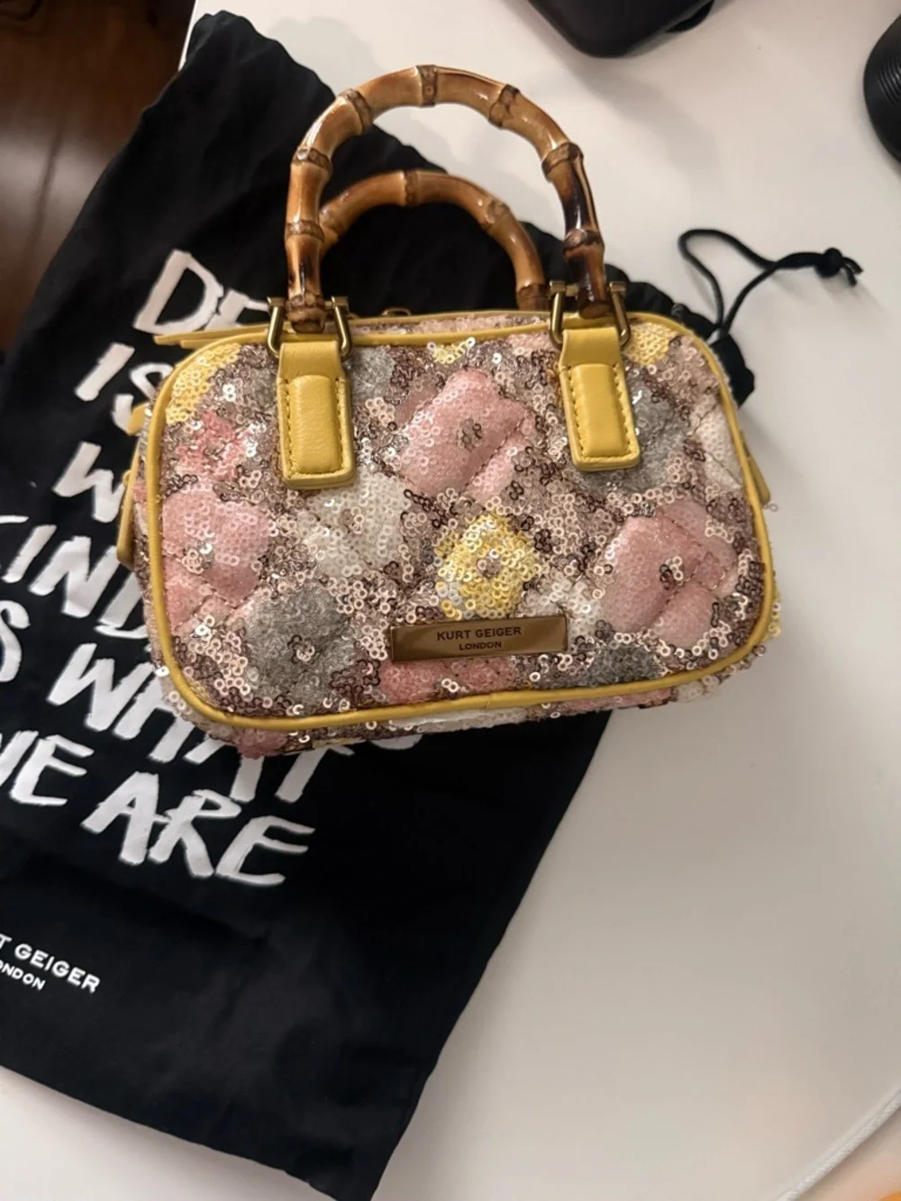 Kurt Geiger Floral Quilted Crossbody Bag in Yellow, Pink, White, Blue, Brown - Picture 9 of 10